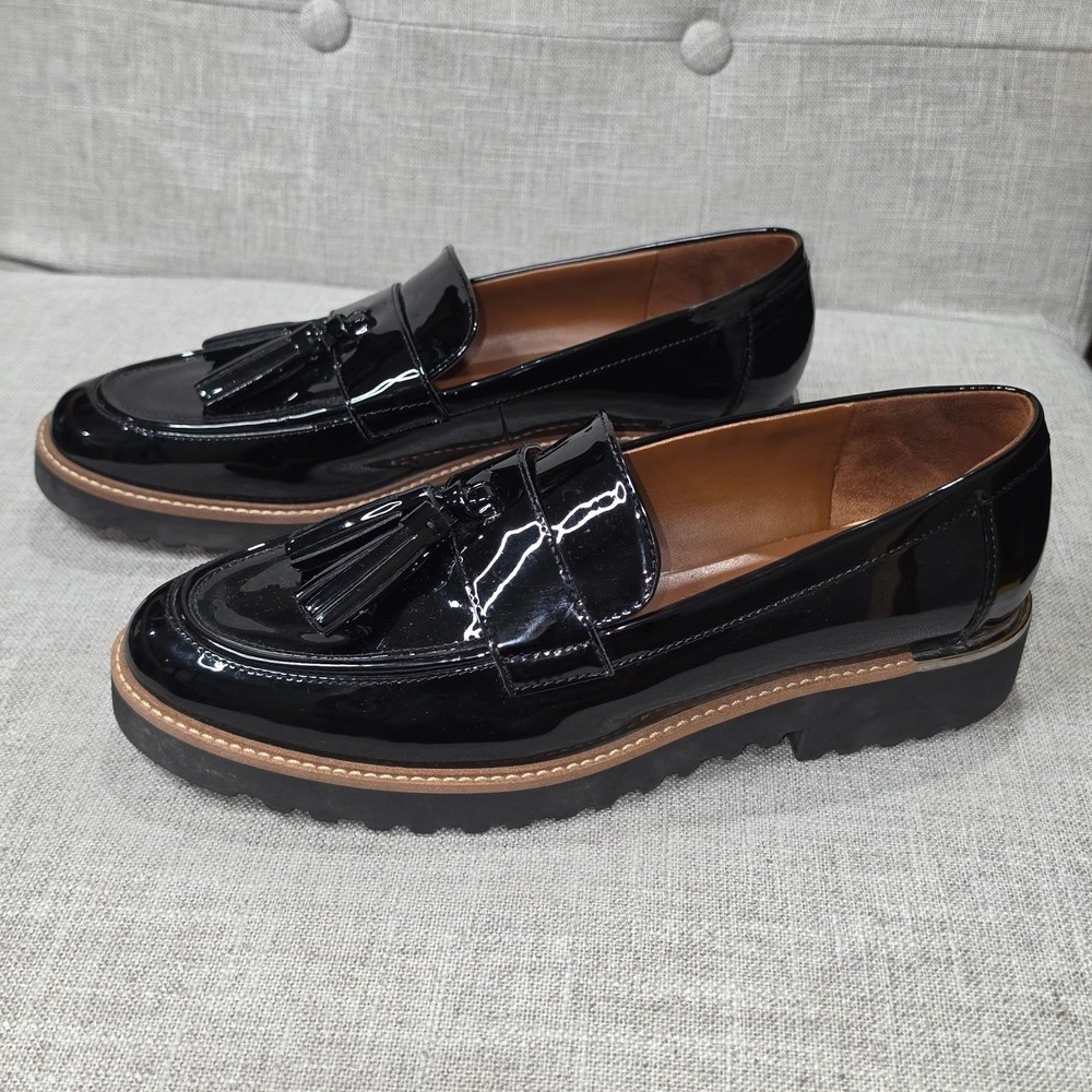 Franco Sarto Carolynn Black Patent Tassel Lug Sole Platform Loafers - Picture 5 of 9